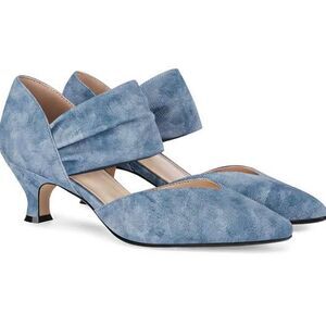 Low Kitten Heel Dress Shoes Pointed Toe Slip on Ankle Strap Cutout Elegant Party